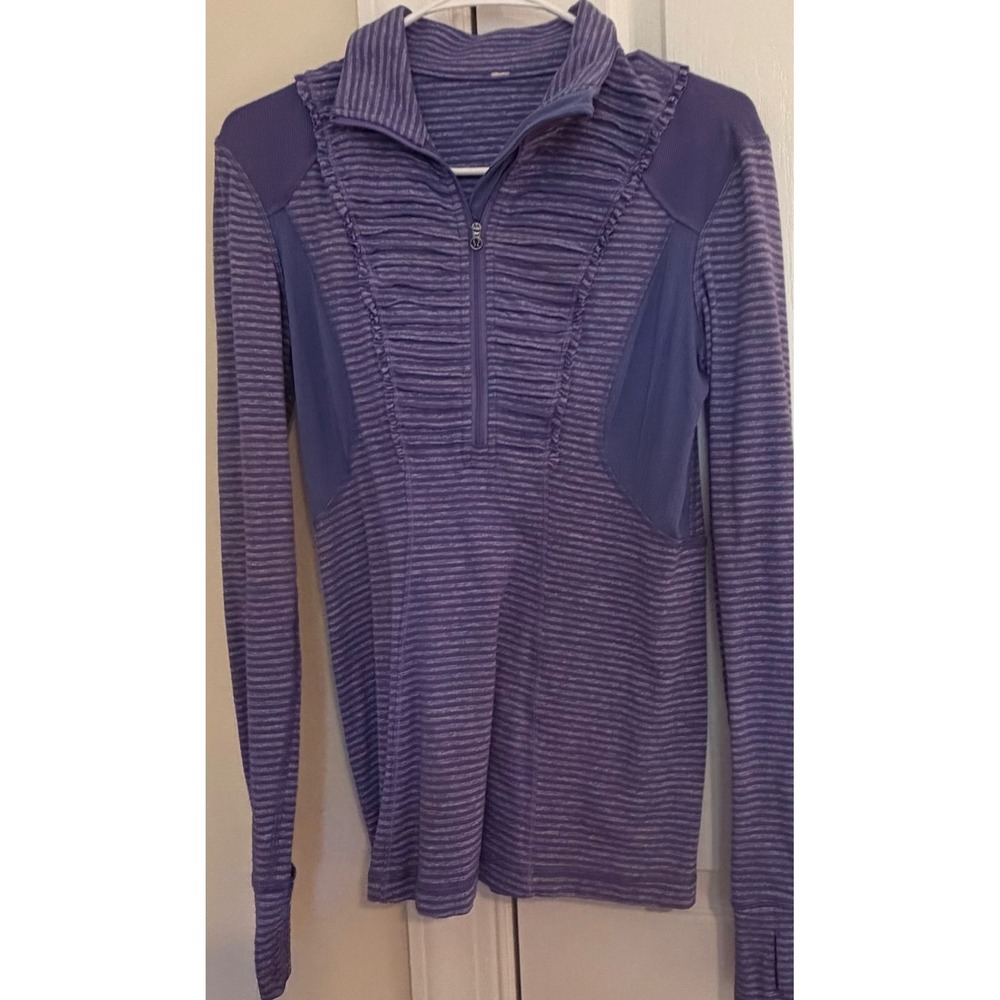 Lululemon Run Ruffle Your Feathers 1/2 Zip Pullover Purple Striped Size 6